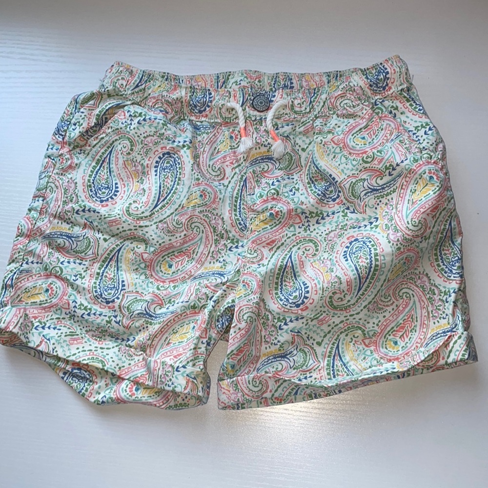 Paisley green pink blue and yellow shorts for girls